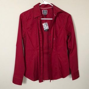 Express essential red blouse